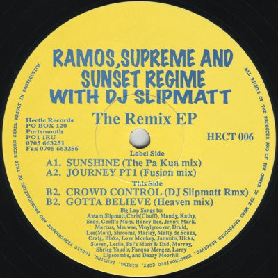 RAMOS, SUPREME & SUNSET REGIME - The Remix EP (Sunshine / Journey PT1 / Crowd Control (DJ Slipmatt Remix) / Gotta Believe)