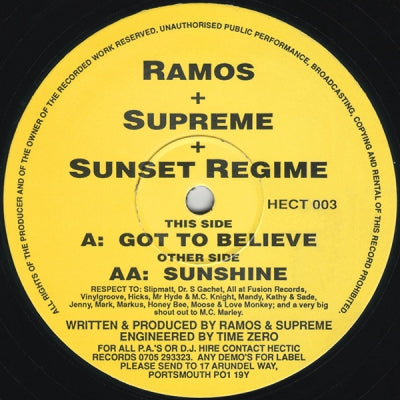 RAMOS, SUPREME & SUNSET REGIME - Got To Believe / Sunshine