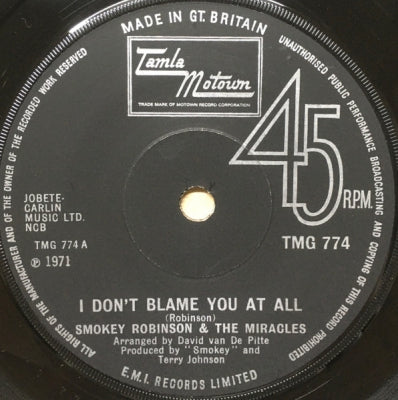 SMOKEY ROBINSON AND THE MIRACLES - I Don't Blame You At All / That Girl