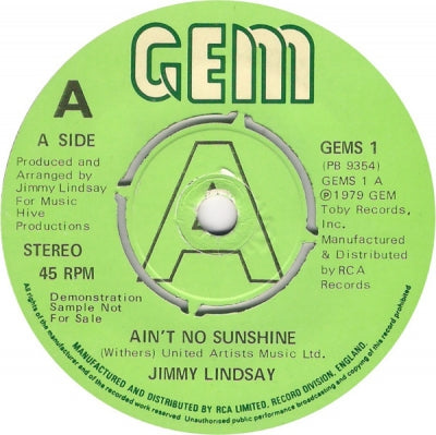 JIMMY LINDSAY - Ain't No Sunshine / Tomorrow Morning