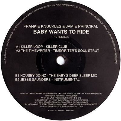 FRANKIE KNUCKLES / JAMIE PRINCIPLE - Baby Wants To Ride (The Remixes)